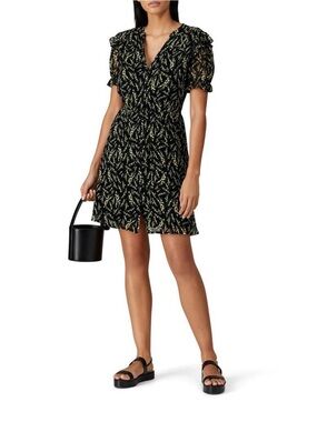 Ba&sh Short Sleeve Button Black Floral Dress Viscose✨Sz XS/S